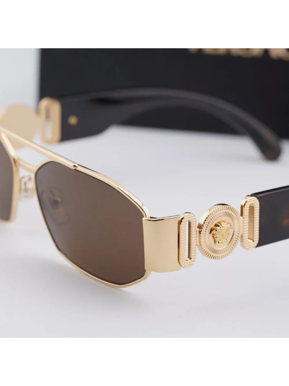 Versace VE2287 100273 Rectangle Sunglasses – Gold / Brown
